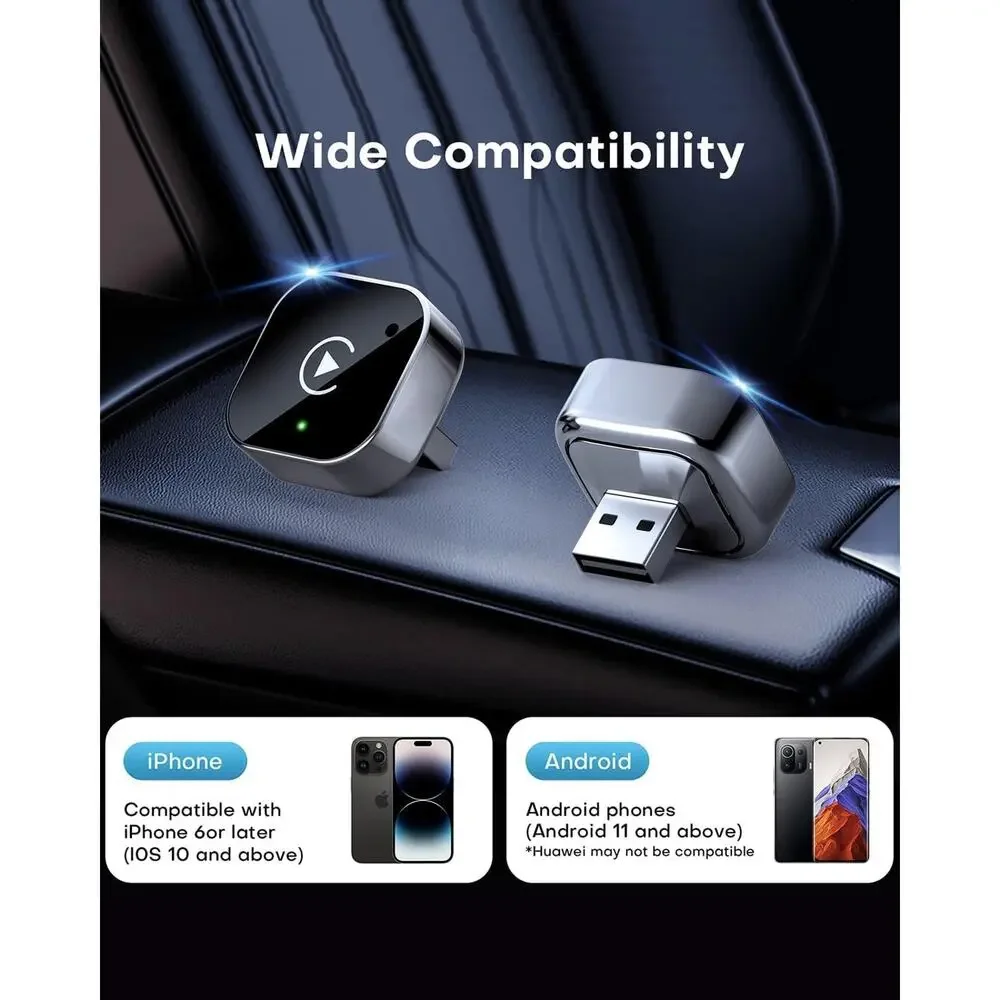 New Wireless CarPlay Adapter & Android Auto Dongle, Fast Auto-Connect, Compact